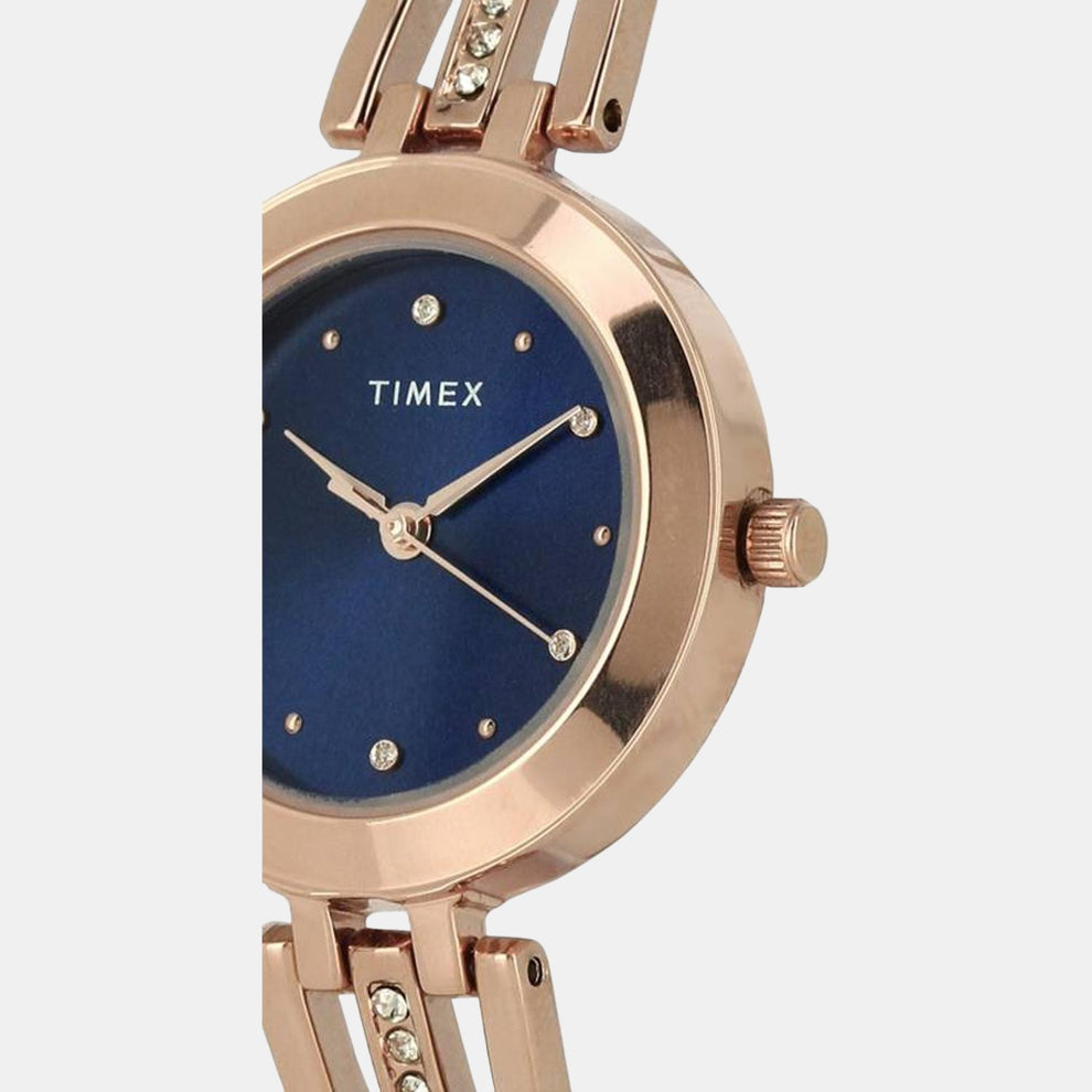 Timex TWTL10302 Women’s Blue Dial Rose‑Gold Stainless Steel Analog Watch
