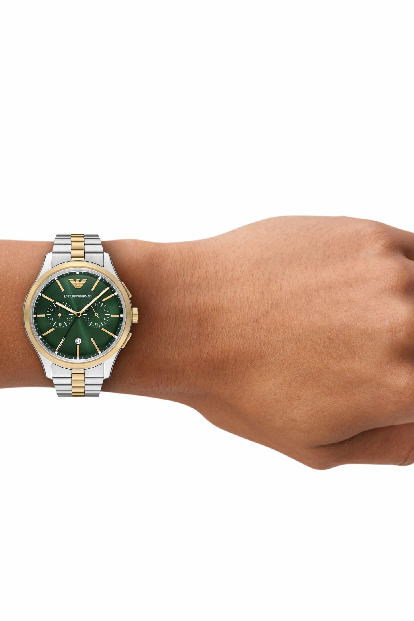 Emporio Armani AR11692 Dario Men's Green Dial Two-Tone Chronograph Stainless Steel Watch