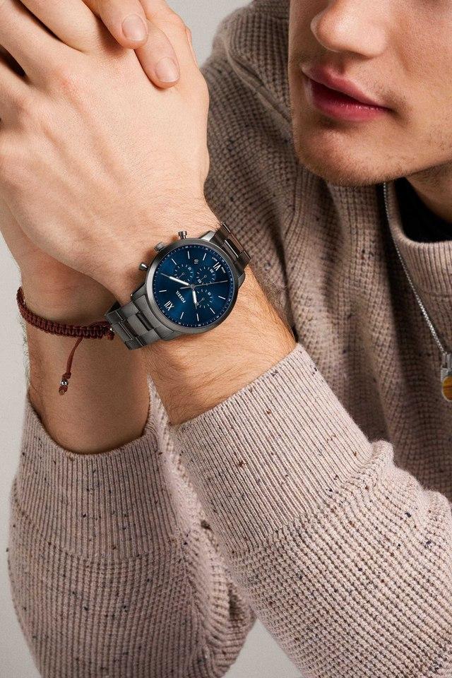 Fossil FS6111I Men's Quartz Chronograph Watch Blue Dial Gunmetal Stainless Steel Strap