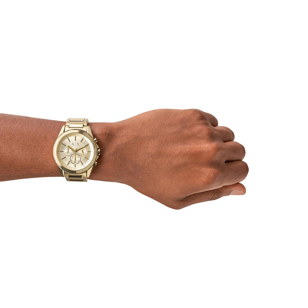 Armani Exchange AX2602 Men's Quartz Chronograph Watch Gold Sunray Dial Gold Stainless Steel Bracelet