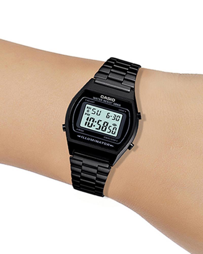 Casio D180 Vintage Quartz Digital Unisex Watch with Black Digital Dial, Black Stainless Steel Bracelet