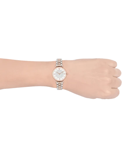 Emporio Armani AR1926I Gianni T-Bar Women's White Dial Two-Tone Rose Gold Stainless Steel Watch