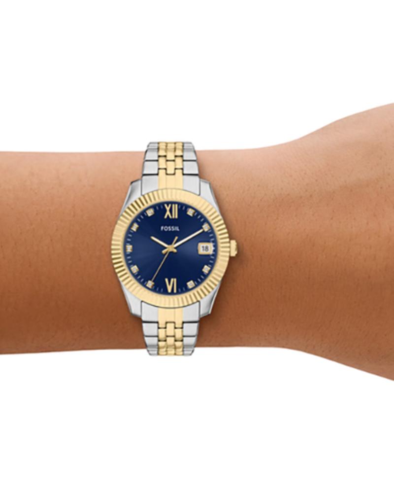 Fossil ES5443I Women's Quartz Analog Watch Blue Dial Two-Tone Stainless Steel Strap