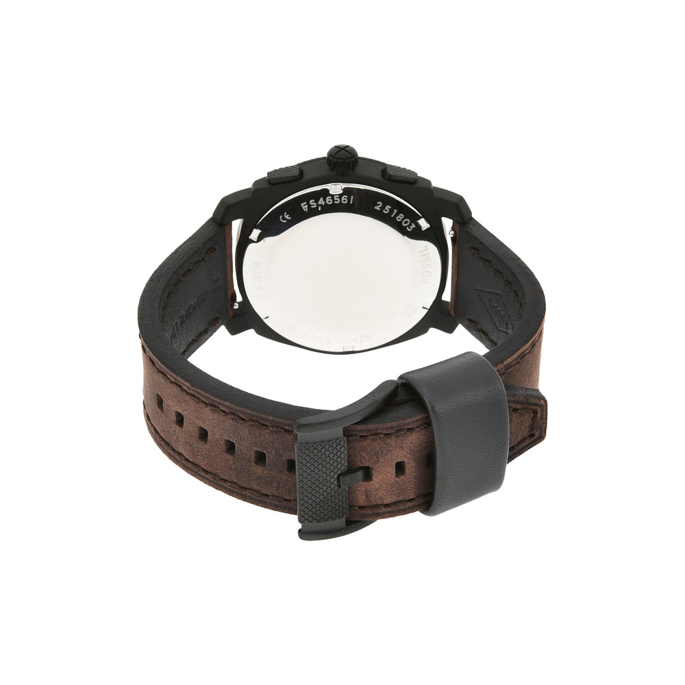 Fossil FS4656 Men Chronograph Quartz Watch Black Dial & Brown Leather Strap