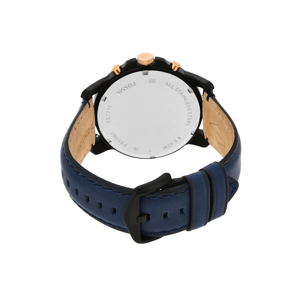 Fossil FS5061I Men's Quartz Chronograph Watch Black Dial Blue Leather Strap