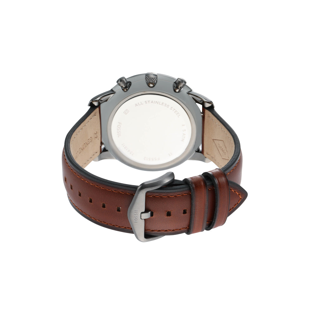 Fossil FS5512I Men's Quartz Chronograph Watch Grey Dial Brown Leather Strap