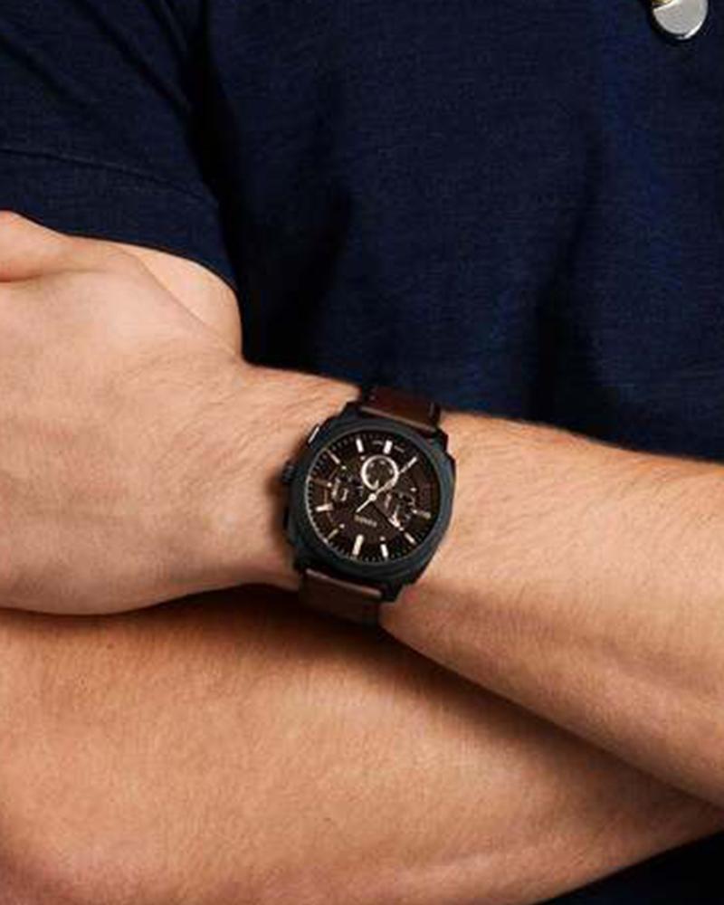 Fossil FS6101 Men's Quartz Chronograph Watch Black Dial Brown Leather Strap