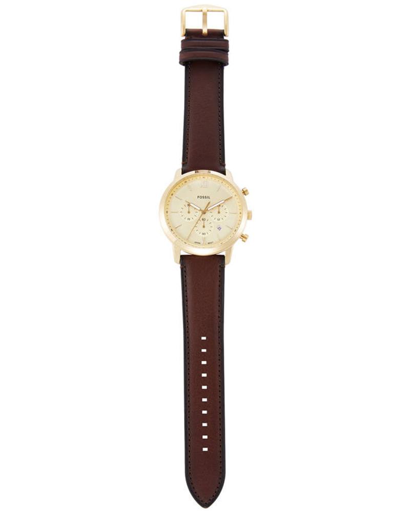 Fossil FS6113I Men's Quartz Chronograph Watch Gold Dial Brown Leather Strap
