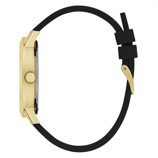 GUESS GW0728G2 Quartz Men’s Gold-Tone Analog Watch with Black Dial & Silicone Strap