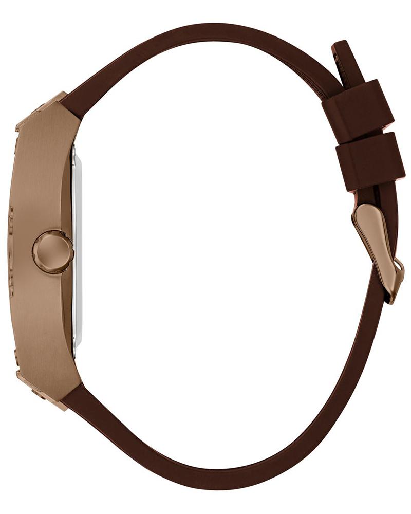 Guess GW0980G3 Men Automatic Silver Dial Brown Silicone Strap Rectangle Watch