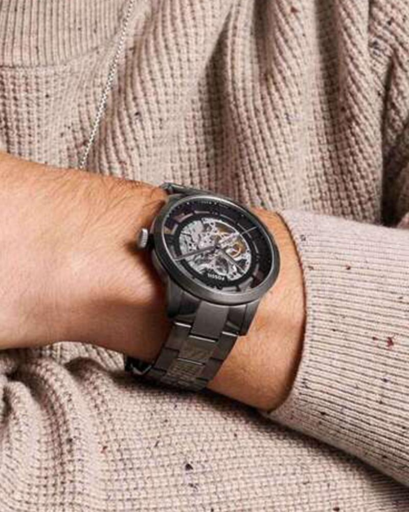Fossil ME3268 Men's Automatic Skeleton Watch Smoke Dial Gunmetal Stainless Steel Strap