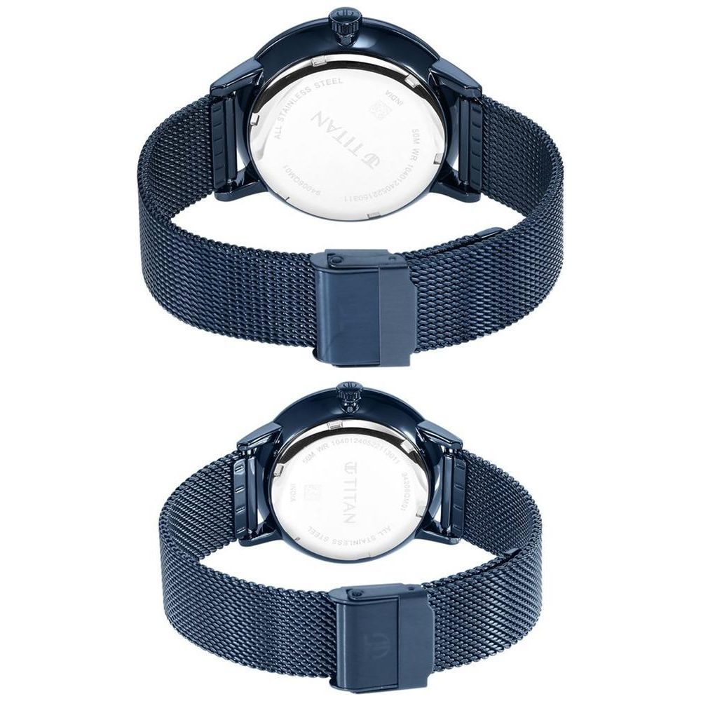 Titan NS9400694206QM01P Bandhan Blue Dial Stainless Steel Multifunction Couple Watch Set