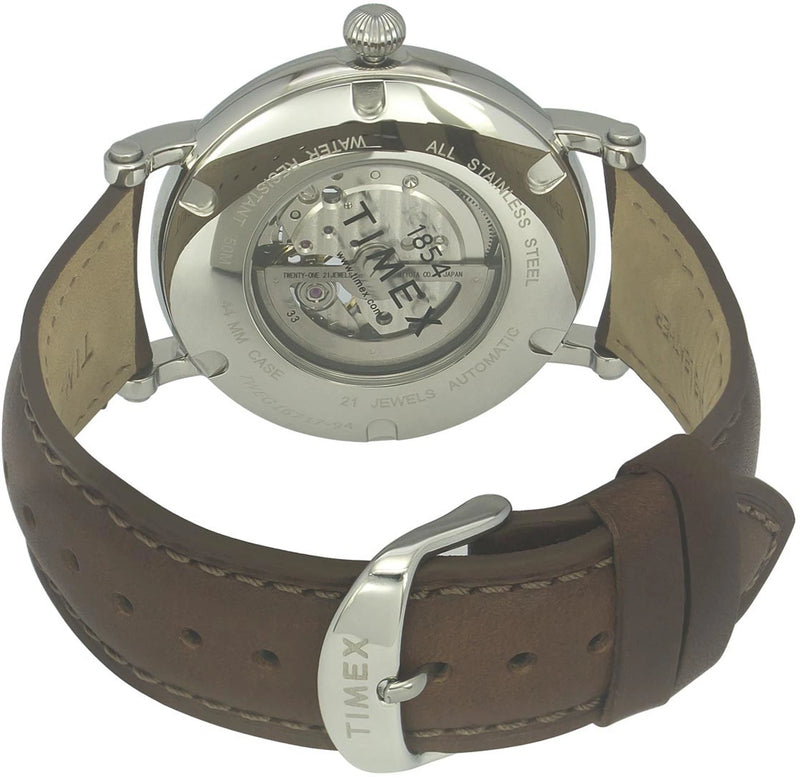 Timex 16717 E Class Automatic Skeleton Green Dial Brown Leather Men's Watch