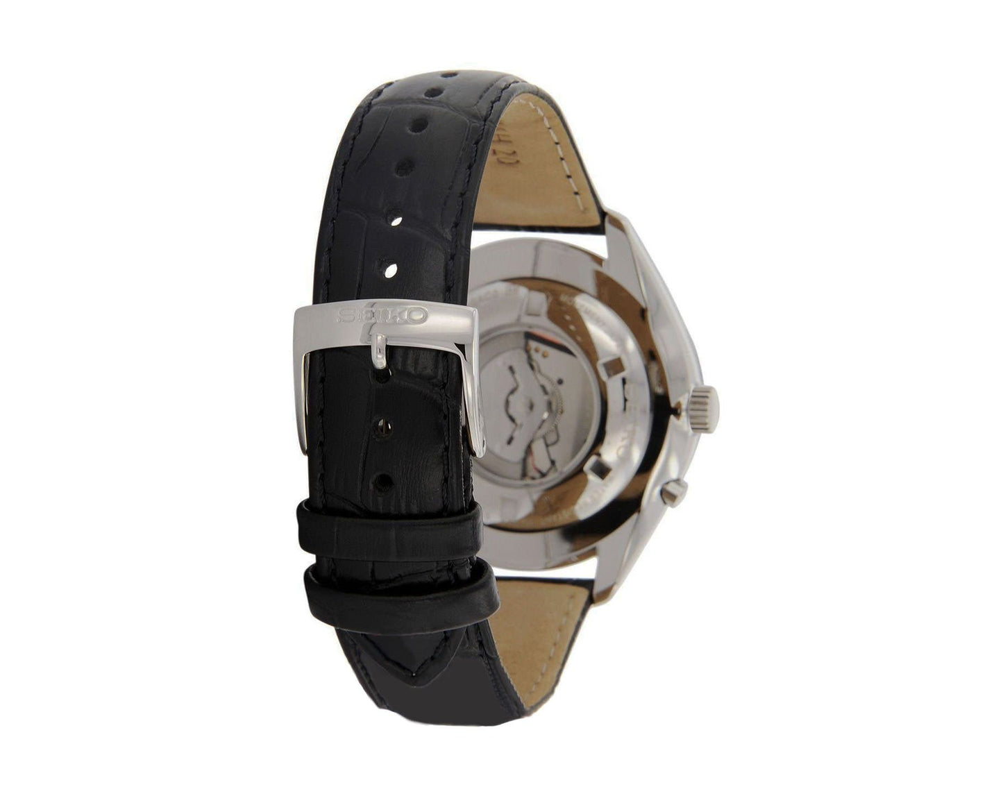 Seiko SRN049P1 Analog Kinetic Men White Dial Black Leather Strap Watch