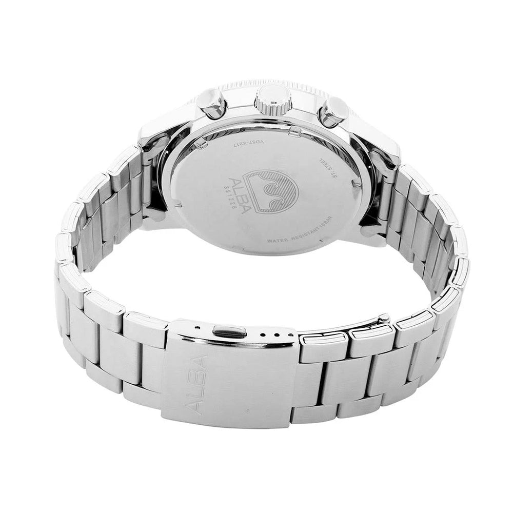 Alba AM3955X1 Men’s Chronograph Watch with Blue Patterned Dial & Silver Stainless-Steel Strap