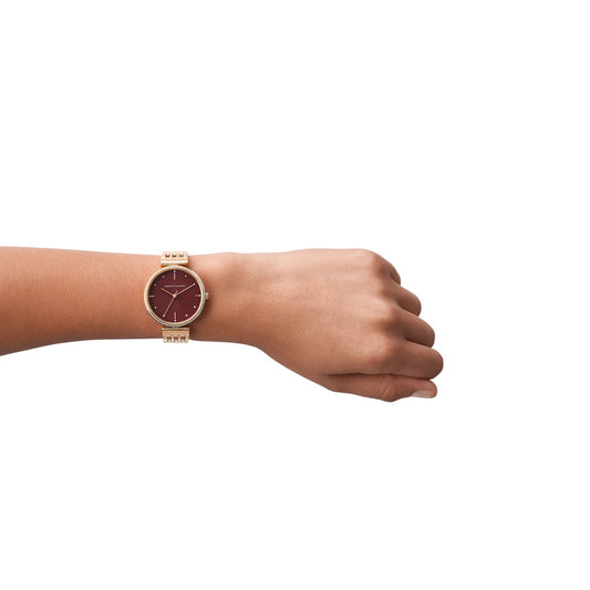 Armani Exchange AX5912I Women's Quartz Analog Watch Red Sunray Dial Rose Gold Stainless Steel Bracelet
