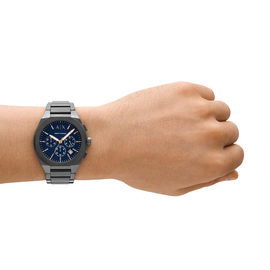Armani Exchange AX4182I Men's Quartz Chronograph Watch Blue Dial Gunmetal Stainless Steel Bracelet