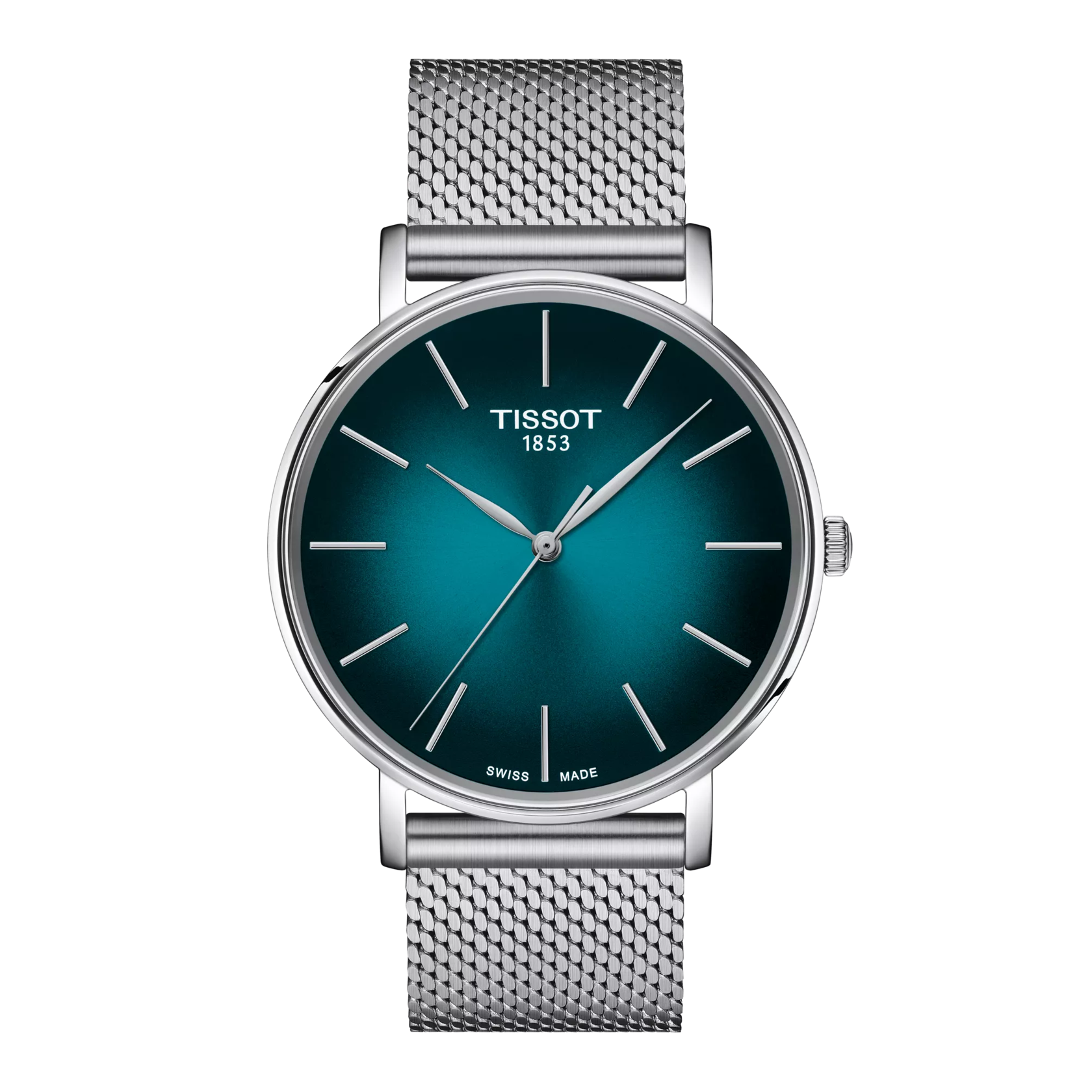 Tissot T1434101109100 Men Analog Quartz Watch with Graded Green-Black Dial & Stainless Steel Mesh Bracelet