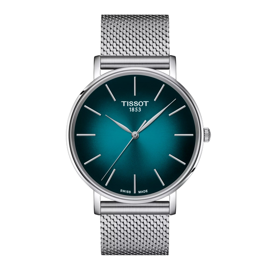 Tissot T1434101109100 Men Analog Quartz Watch with Graded Green-Black Dial & Stainless Steel Mesh Bracelet