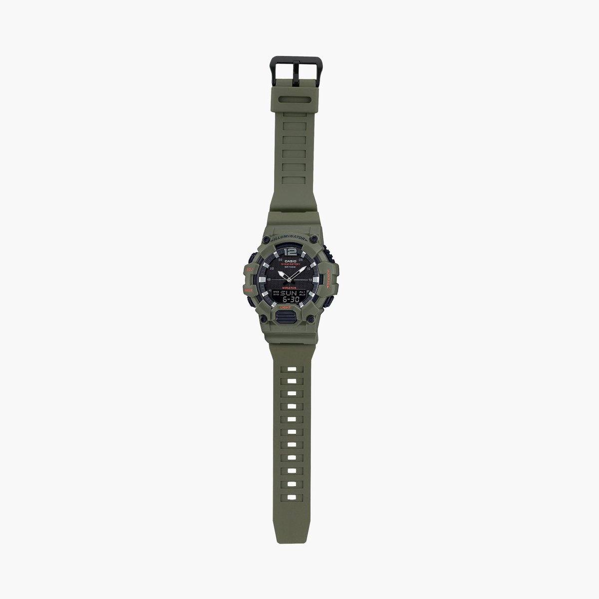 Casio D178 resin strap close-up green band