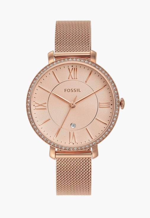Fossil ES4628I Women's Quartz Analog Watch Rose Gold Dial Rose Gold Stainless Steel Mesh Strap