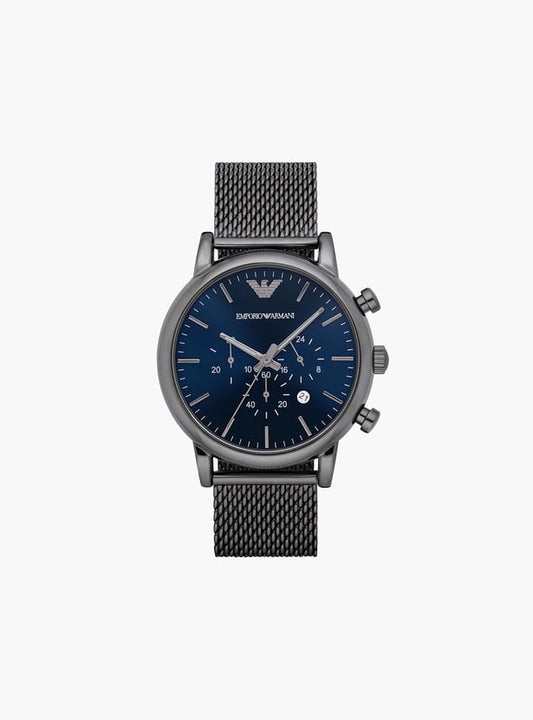 Emporio Armani AR1979I Luigi Men's Blue Dial Gunmetal Stainless Steel Chronograph Quartz Watch 46mm | Luxury Designer Watch