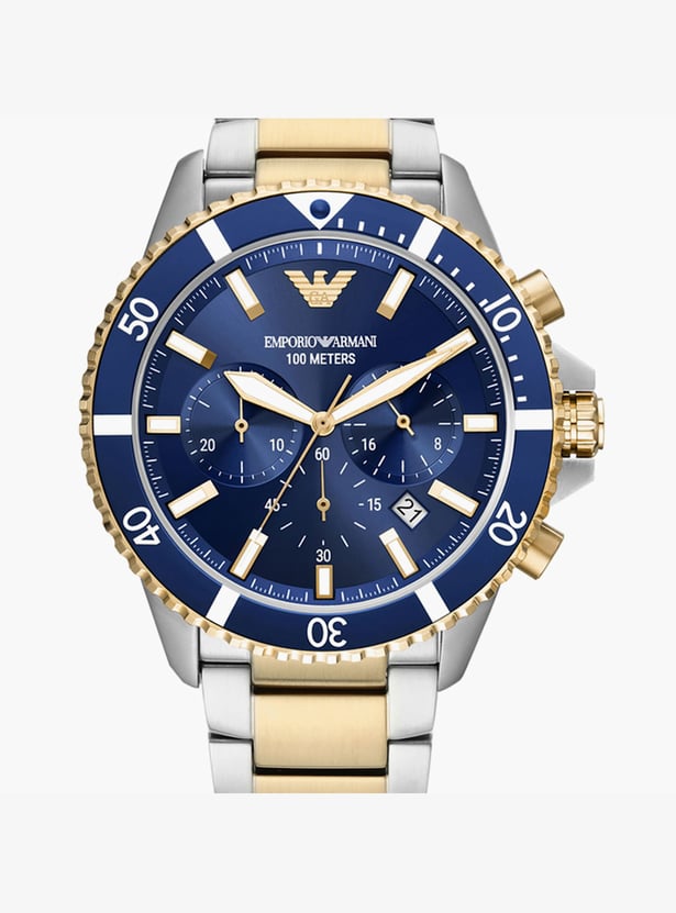 Emporio Armani AR11362I Men's Blue Dial Two-Tone Stainless Steel Chronograph Quartz Watch 43mm | Luxury Designer Watch