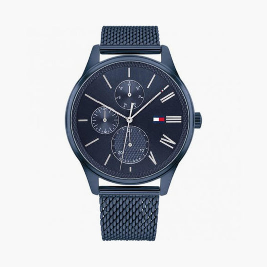 Tommy Hilfiger NDTH1791872W Men’s Blue Dial Blue Stainless Steel Strap Quartz Multifunction Analog Watch – Round Metal Case, Mineral Glass, 50 m Water‑Resistant