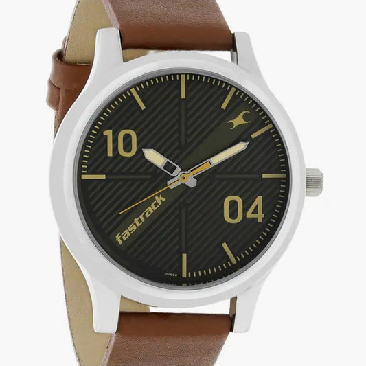 Fastrack 38051SL02 Quartz Analog Black Dial Brown Leather Strap Men’s Watch
