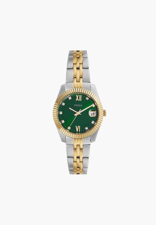 Fossil ES5388 Women's Quartz Analog Watch Green Dial Two-Tone Stainless Steel Strap