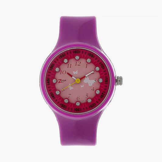 Zoop NTC4038PP03W Analog Quartz Kids’ Watch with Pink Dial and Purple PU Strap