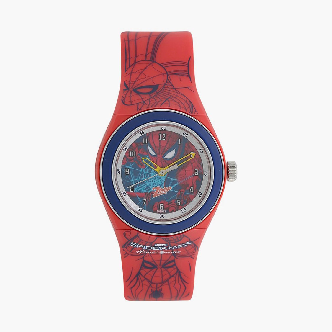 Zoop NUC4048PP15 Analog Quartz Kids’ Watch with Multicoloured Spiderman Dial and Red PU Strap