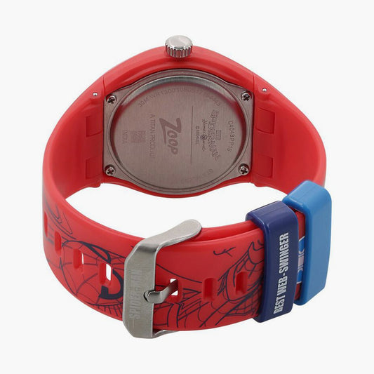 Zoop NUC4048PP15 Analog Quartz Kids’ Watch with Multicoloured Spiderman Dial and Red PU Strap
