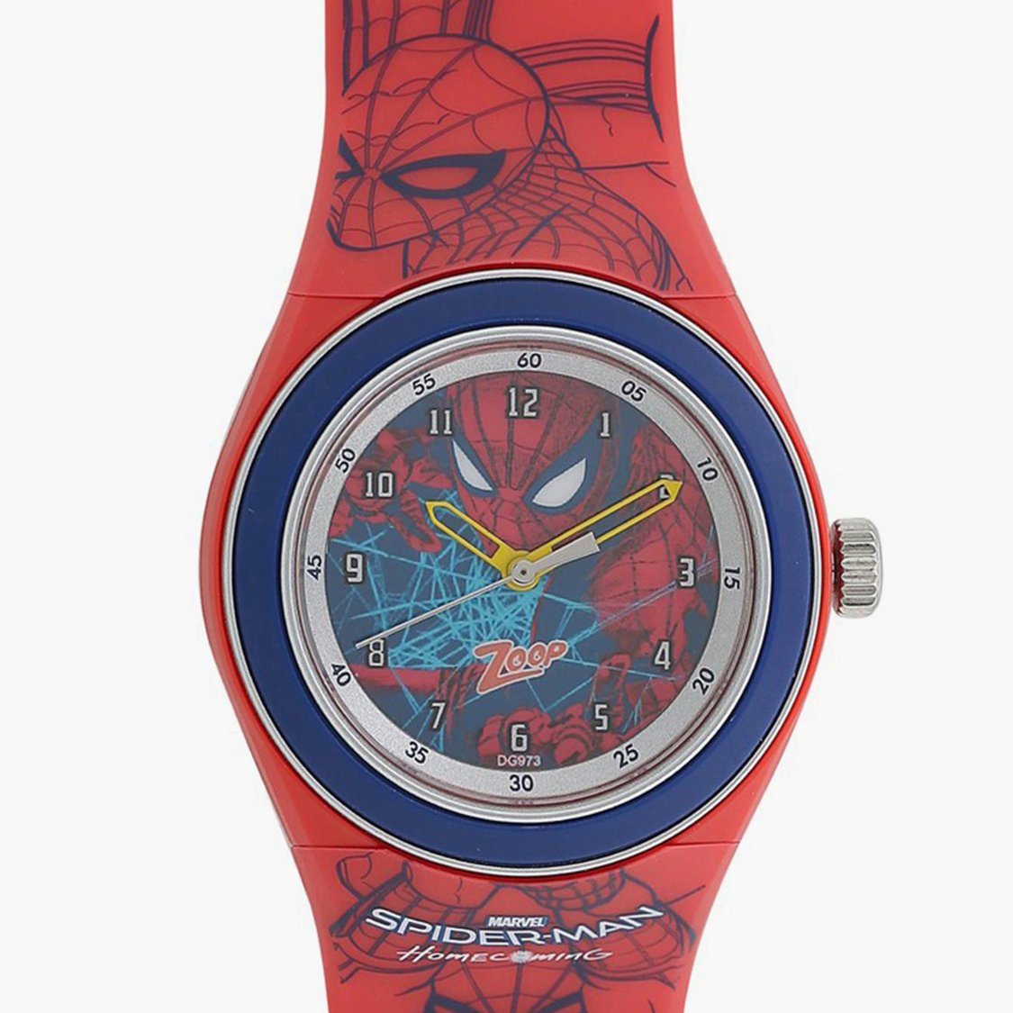 Zoop NUC4048PP15 Analog Quartz Kids’ Watch with Multicoloured Spiderman Dial and Red PU Strap