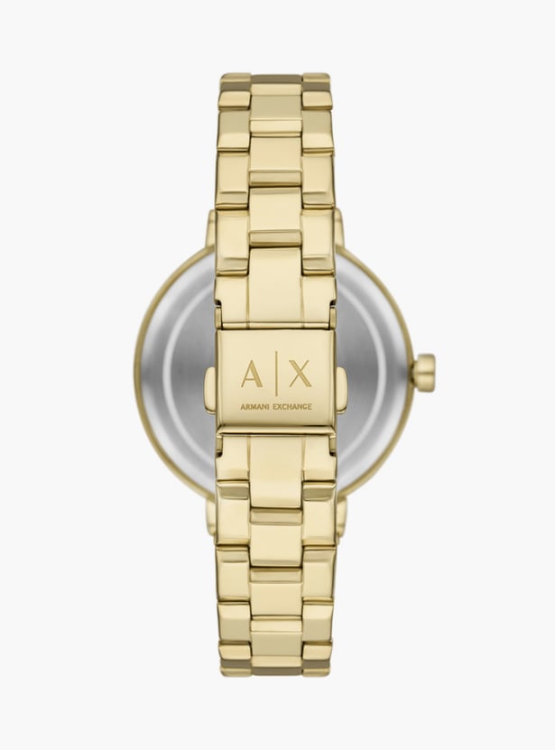 Armani Exchange AX5180I Quartz Analog Women’s Watch with Silver Sunray Dial, Gold-Tone Stainless Steel Bracelet