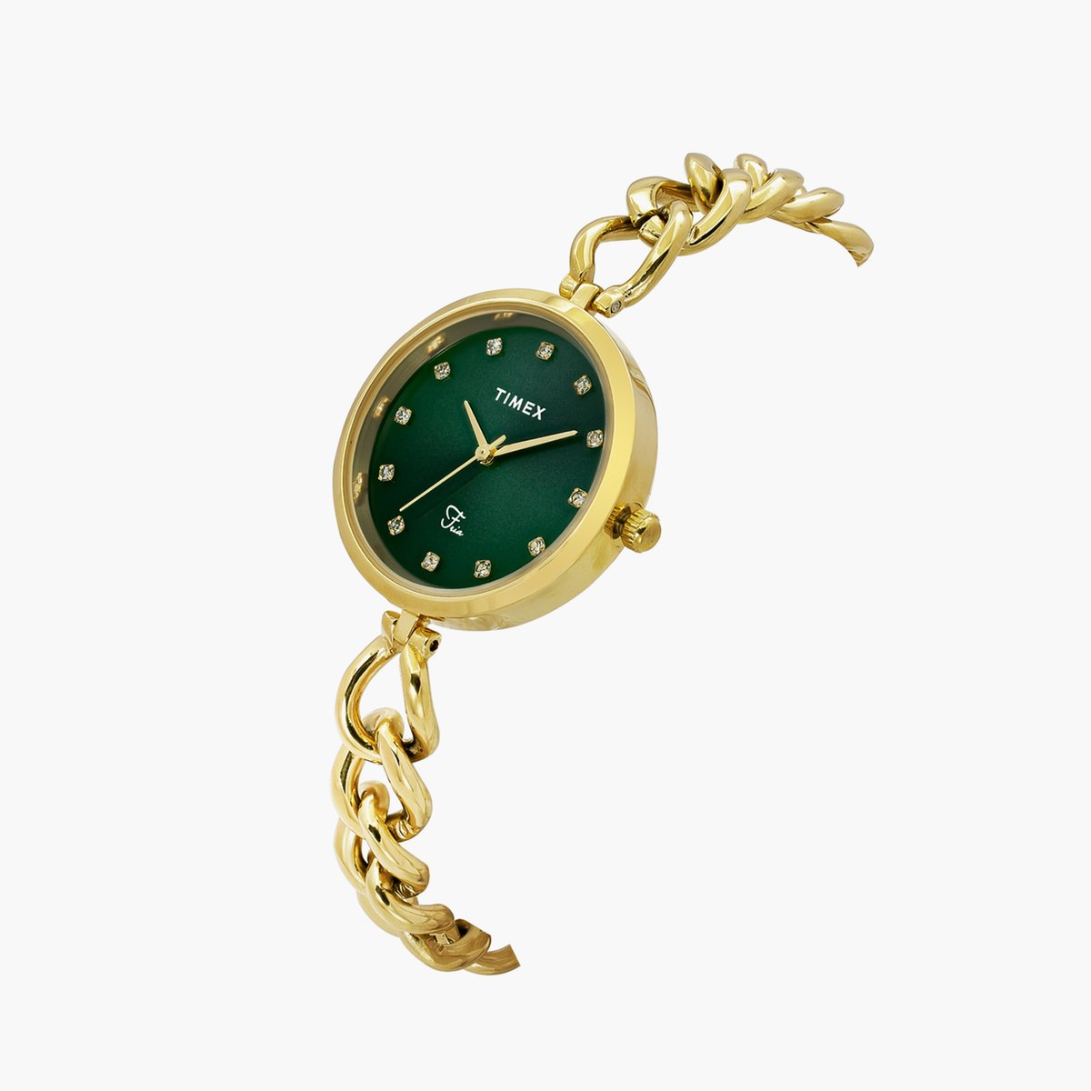 Timex TWEL23801 Women’s Green Dial Analog Watch with Gold-Tone Metal Strap