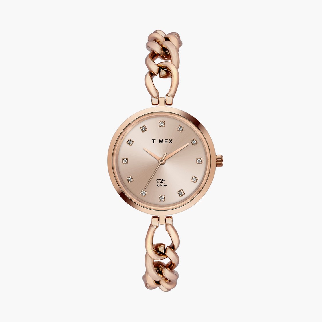 Timex TWEL23803 Fria Analog Watch for Women – Rose Gold Metal Band, Round Dial, Quartz Movement