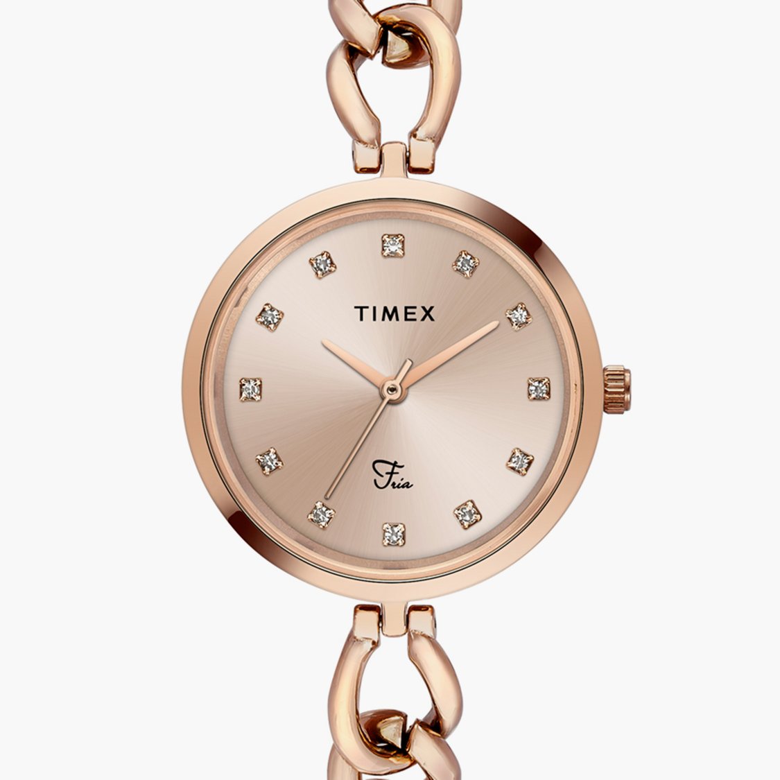 Timex TWEL23803 Fria Analog Watch for Women – Rose Gold Metal Band, Round Dial, Quartz Movement