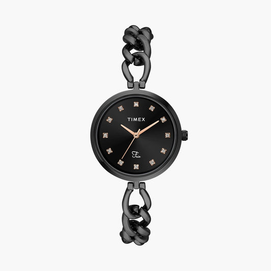 Timex TWEL23804 Women’s Black Dial Analog Watch with Gold-Tone Strap