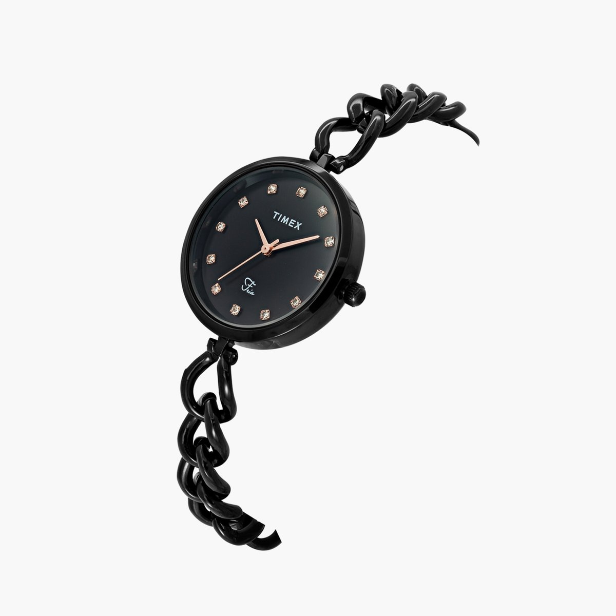 Timex TWEL23804 Women’s Black Dial Analog Watch with Gold-Tone Strap