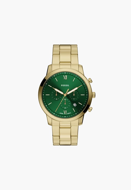 Fossil FS6164I Men's Quartz Chronograph Watch Green Dial Gold Stainless Steel Strap