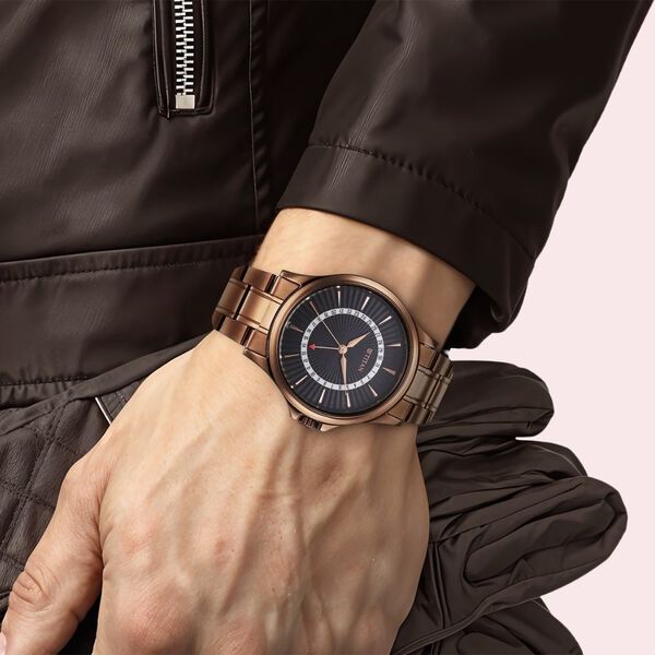 Titan 10038QM01 Men’s Analog Quartz Watch — Black Dial with Brown Stainless Steel Strap