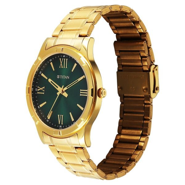 Titan Karishma Festive 3.0 10058YM04 Quartz Analog Green Dial Golden Stainless Steel Strap Men’s Watch