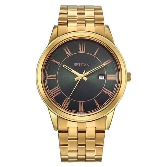 Titan Karishma Festive 10060YM01 Analog Green Dial Golden Stainless Steel Strap Men’s Watch