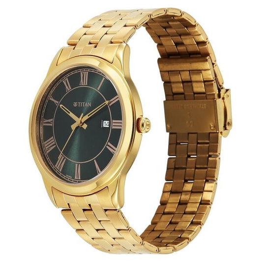 Titan Karishma Festive 10060YM01 Analog Green Dial Golden Stainless Steel Strap Men’s Watch