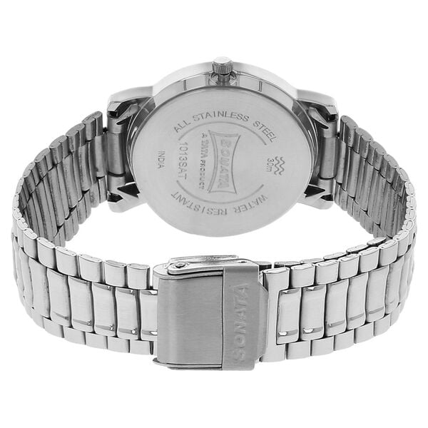 Sonata 1013SM06 Quartz Analog White Dial Stainless Steel Strap Watch for Men – White/Silver