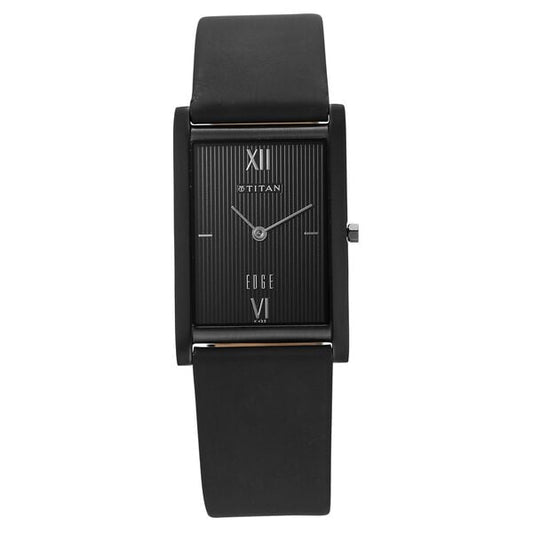 Titan 1043NL01 Men’s Black Rectangle Analog Watch with Leather Strap