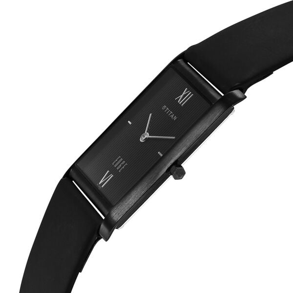 Titan 1043NL01 Men’s Black Rectangle Analog Watch with Leather Strap