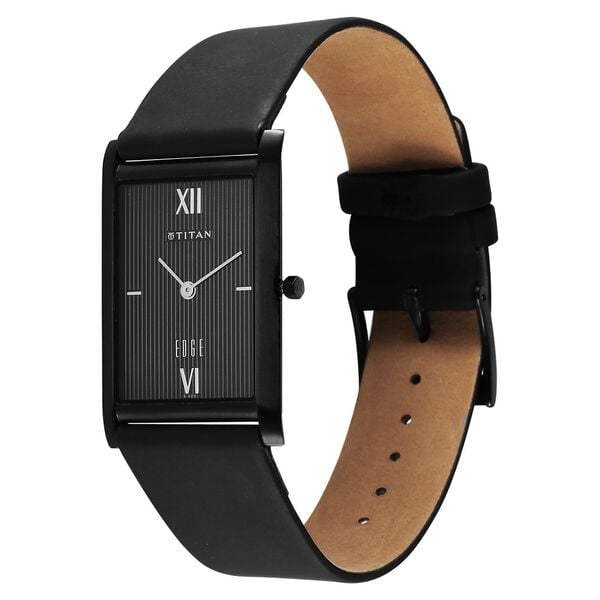 Titan 1043NL01 Men’s Black Dial Black Leather Strap Quartz Analog Watch – Rectangular Stainless Steel Case, Sapphire Crystal, Buckle Closure, Water Resistant