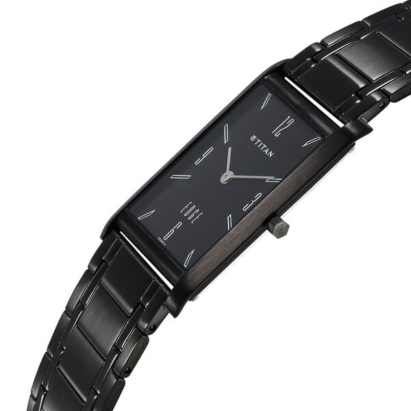 Titan 1043NM01 Black Dial Analog Watch for Men – Black Stainless Steel Strap, Quartz Movement